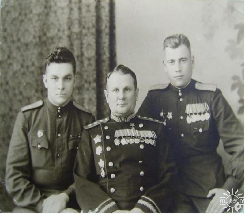 Major General I. M. Chistyakov with two adjutants. 1943