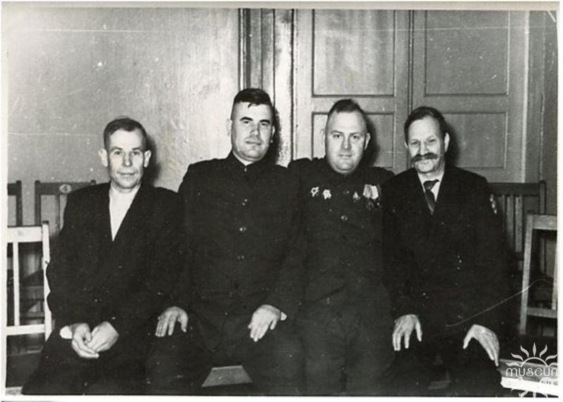 Meeting of the leaders of the Marchenko Partisan Brigade. G.S. Petrov is the rightmost. 1958
