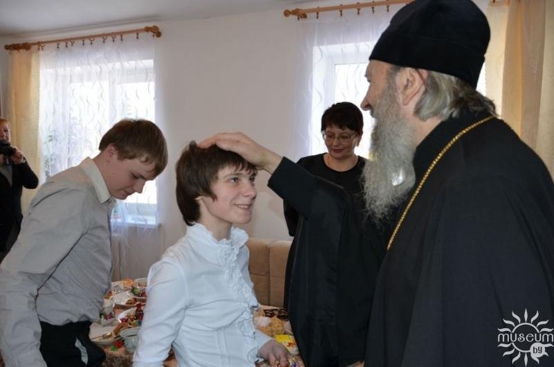 The Archbishop of Polotsk and Glubokoye Feodosiy in Zhernoseki Orphanage in Polotsk Raion. 2016
